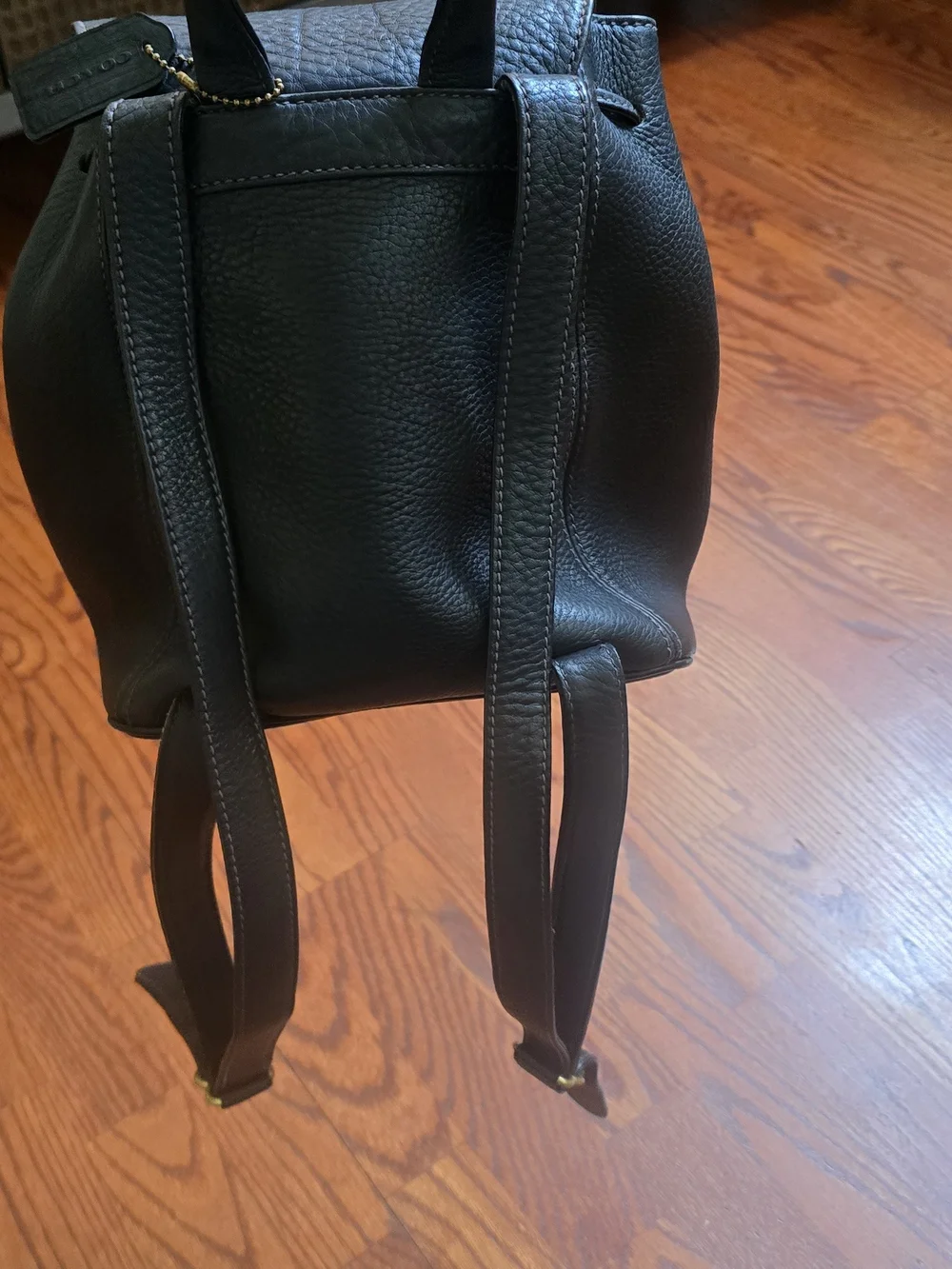 Coach Black Pebbled Leather Backpack with Gold-Tone Hardware